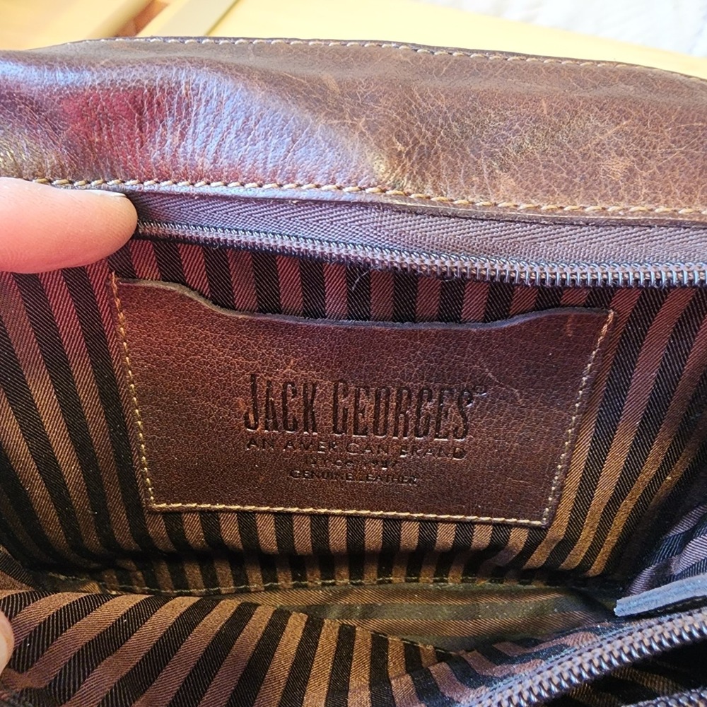 Jack Georges American Voyager Double Zippered Crossbody Brown Leather Bag  EUC - Picture 6 of 10